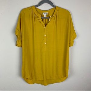 POINT SUR Mustard Drapey Popover Shirt Blouse